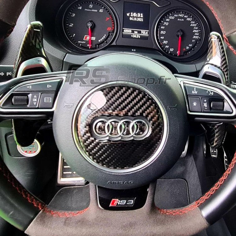 Autocollant 3D carbone pour centre de volant rond Audi