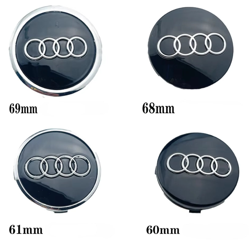 Lot de 4 Caches Moyeux de Roue Emblème Audi (69mm / 60mm)