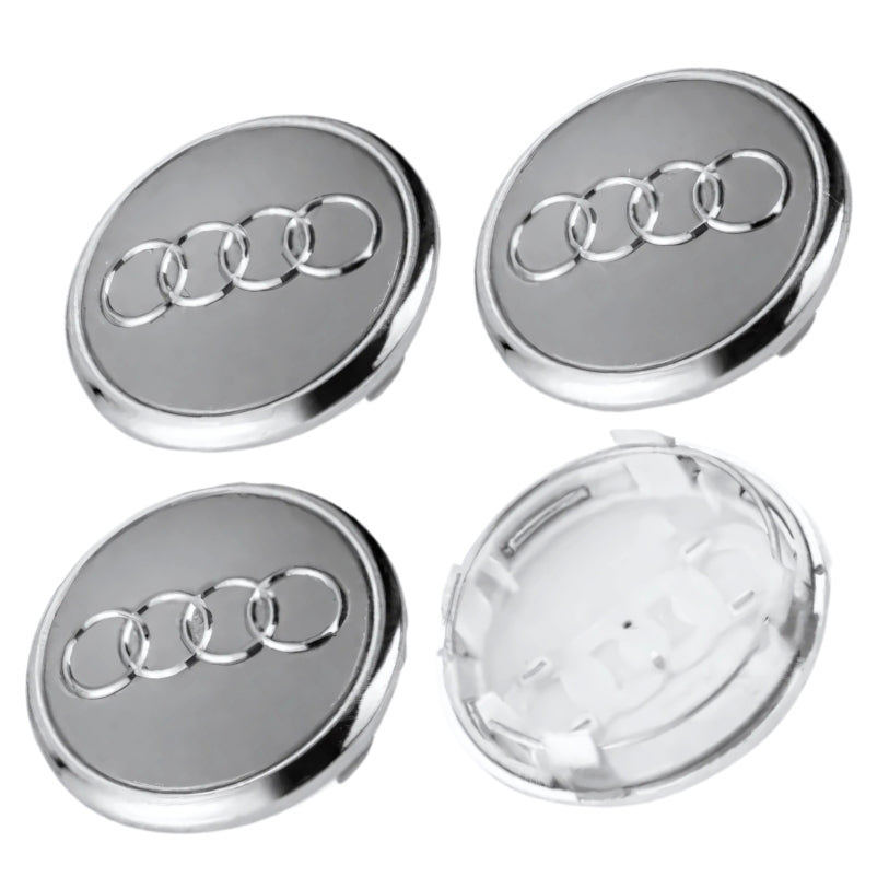 Lot de 4 Caches Moyeux de Roue Emblème Audi (69mm / 60mm)