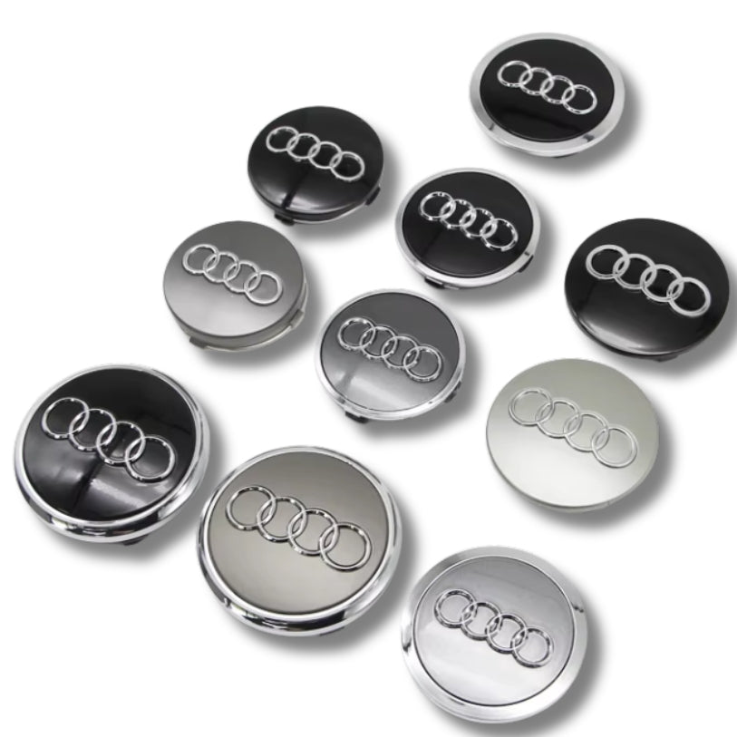 Lot de 4 Caches Moyeux de Roue Emblème Audi (69mm / 60mm)
