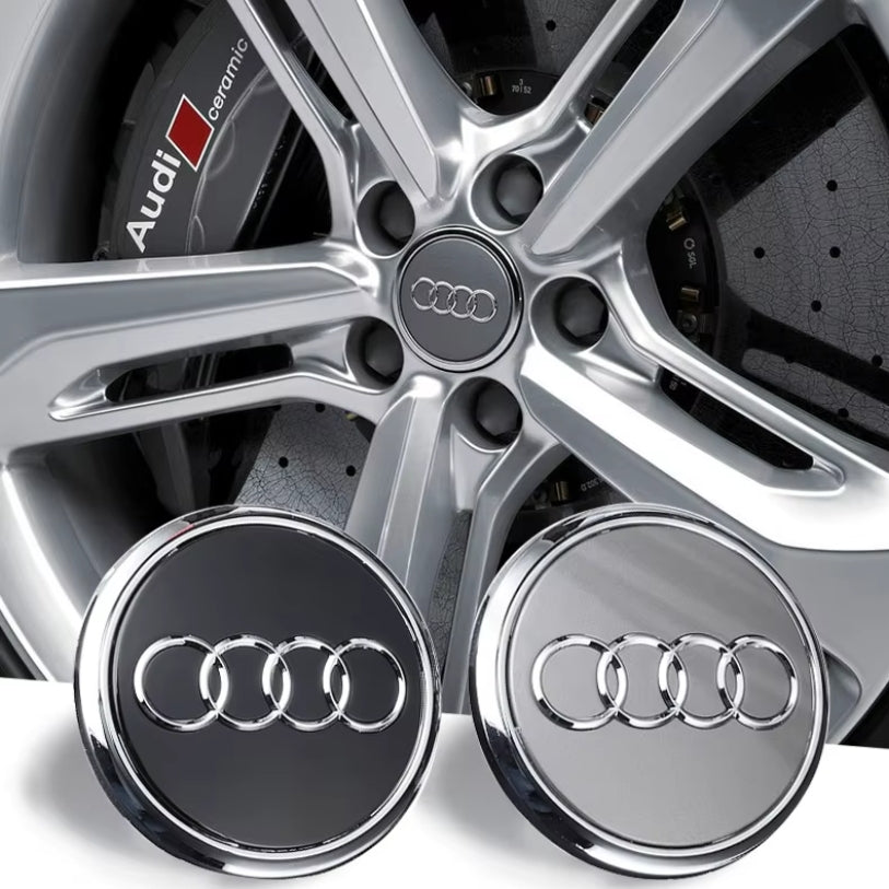 Lot de 4 Caches Moyeux de Roue Emblème Audi (69mm / 60mm)