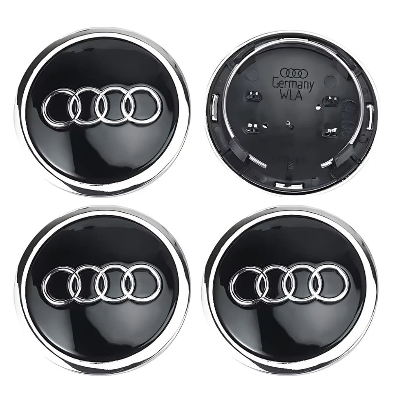 Lot de 4 Caches Moyeux de Roue Emblème Audi (69mm / 60mm)