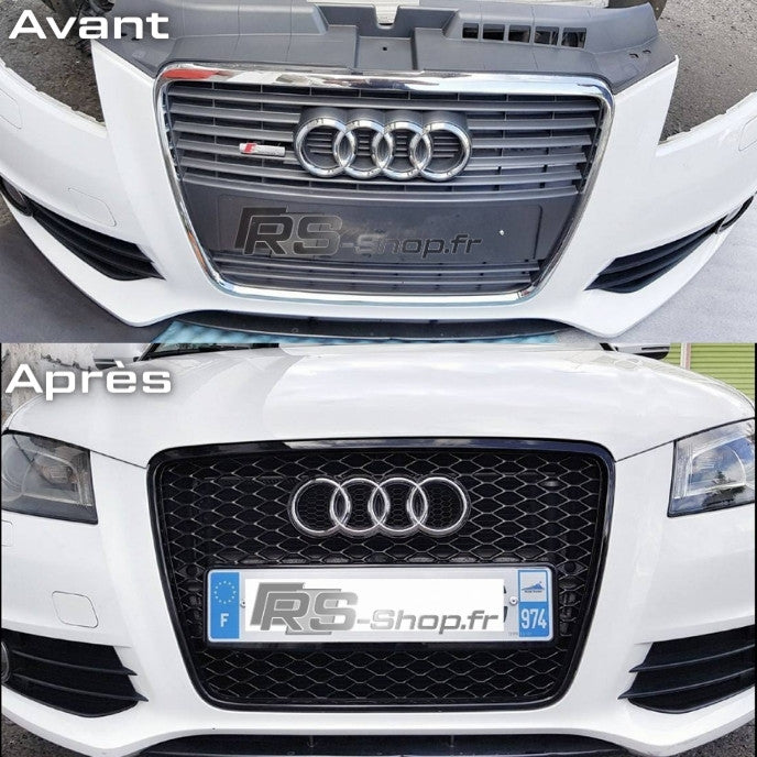 Calandre Look RS3 Nid d'Abeille Noir pour Audi A3 S3 8P (2003-2012)