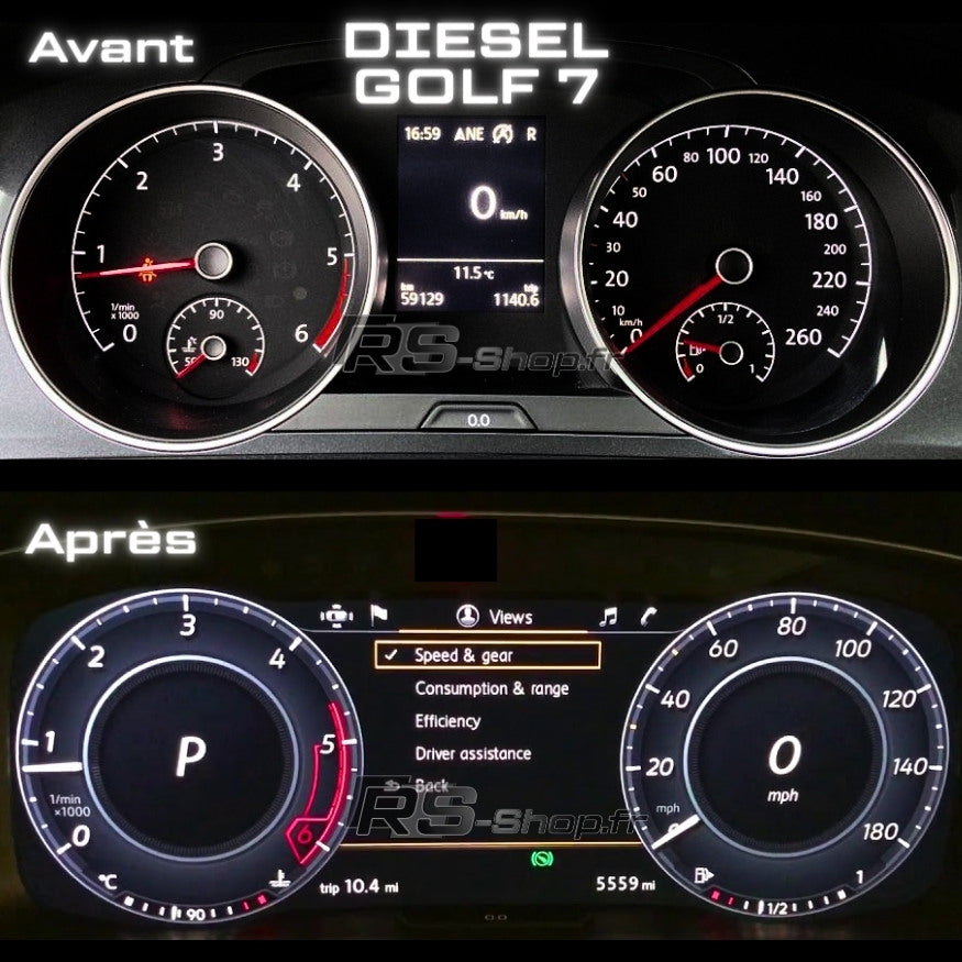 Compteur digital Virtual Cockpit pour Volkswagen Golf 7 et Tiguan