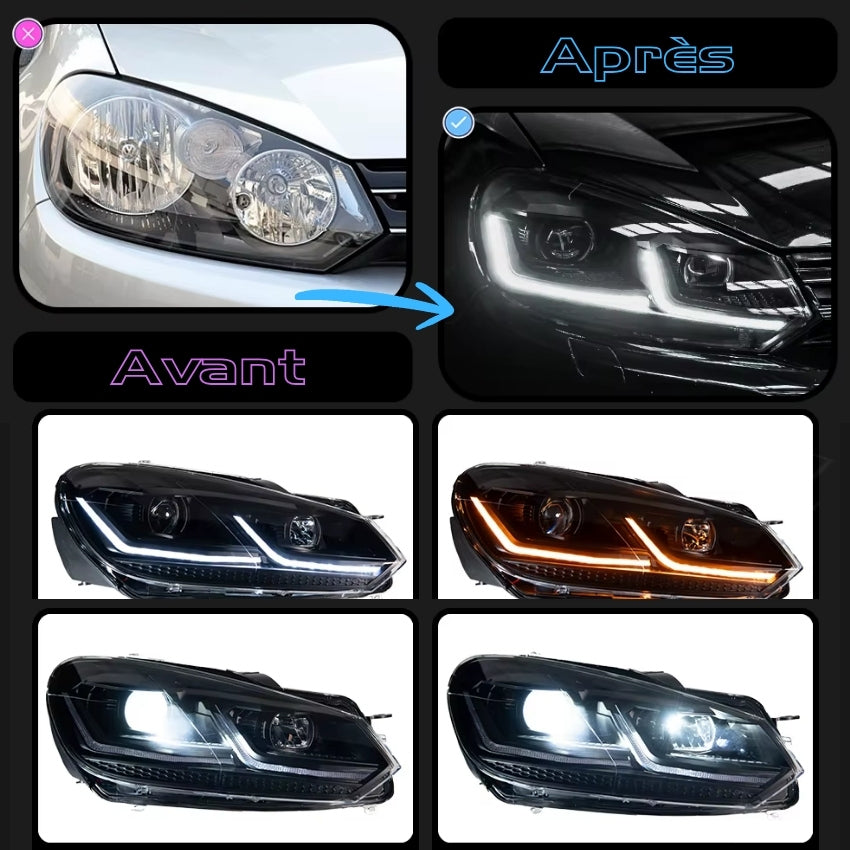Phares Avant LED Look GTI / R pour Volkswagen Golf 6 VI