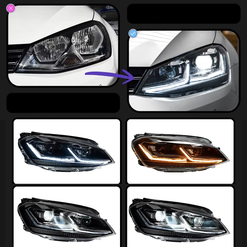 Optiques de Phares Avant LED Look Facelift pour VW Golf 7 VII