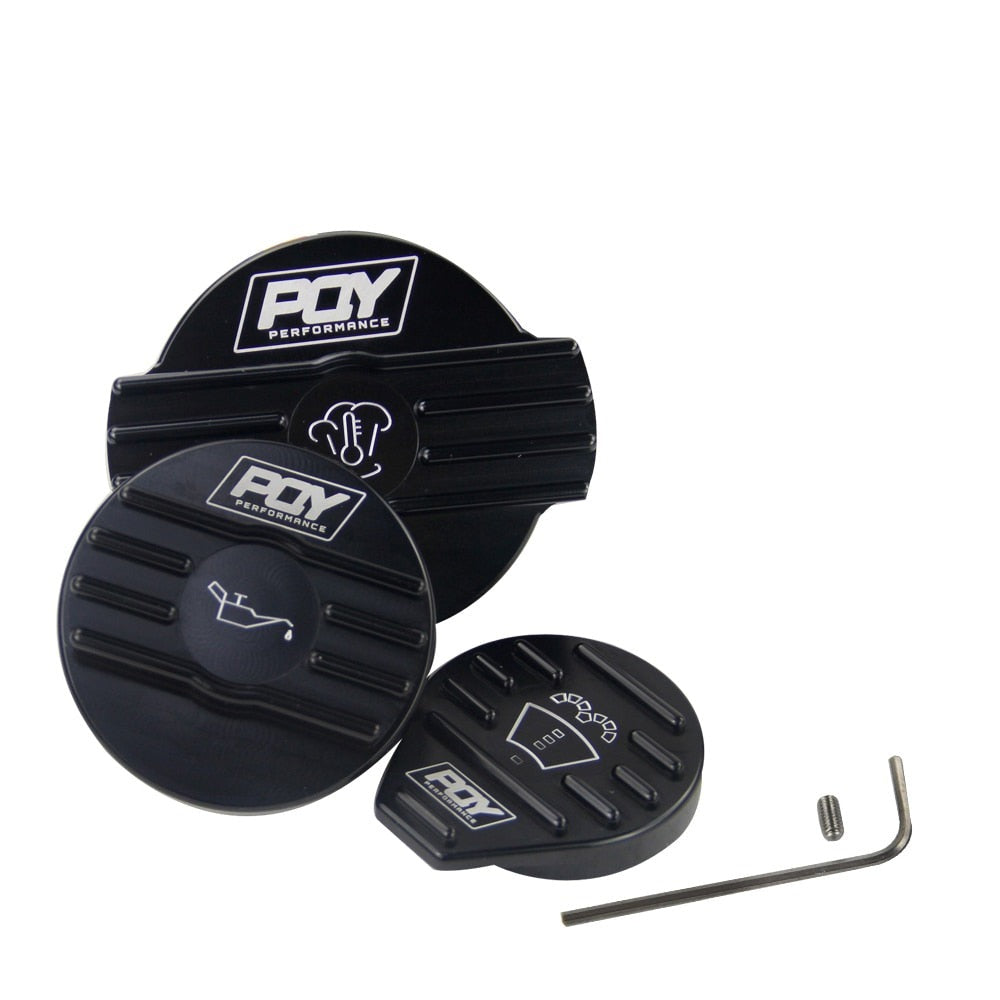 Pack Bouchons Noirs Finition Racing - Huile / Lave-Glace / Liquide Refroidissement
