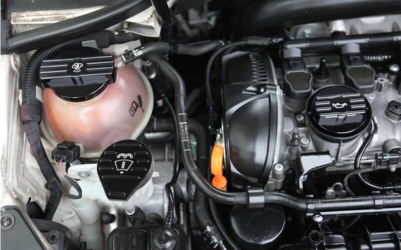 Pack Bouchons Noirs Finition Racing - Huile / Lave-Glace / Liquide Refroidissement