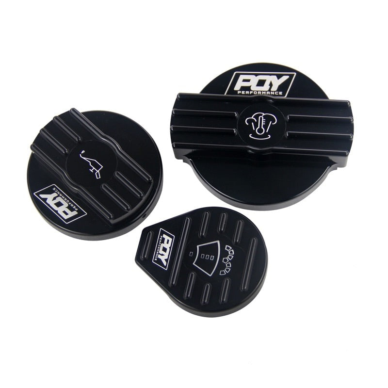 Pack Bouchons Noirs Finition Racing - Huile / Lave-Glace / Liquide Refroidissement