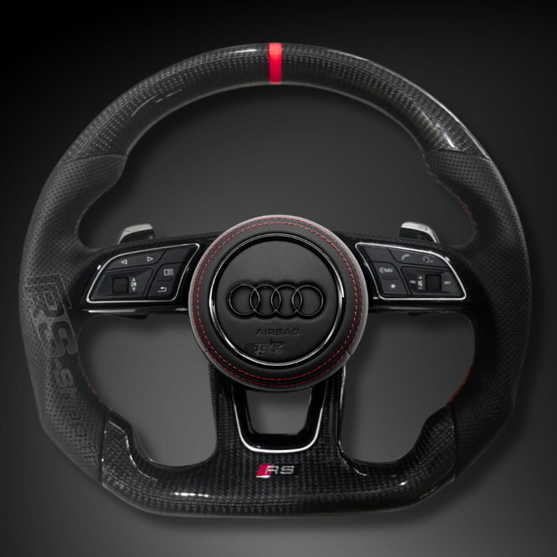 Volant Audi A4 A5 B9 en fibre de carbone et cuir perforé