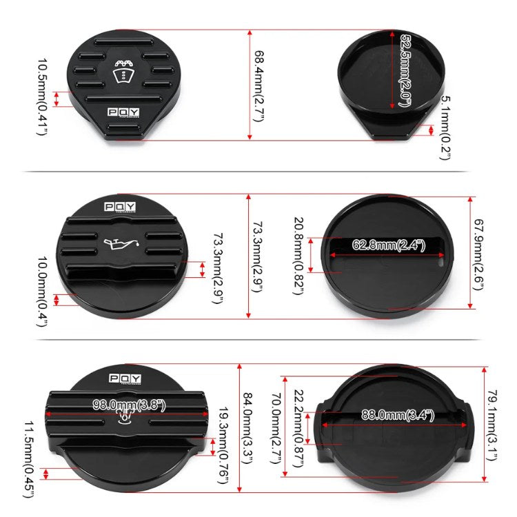 Pack Bouchons Noirs Finition Racing - Huile / Lave-Glace / Liquide Refroidissement
