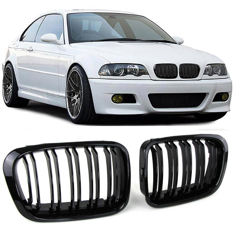 Grilles de Calandre Double Pont Noir pour BMW Série 3 E46 (Phase 1 & 2)
