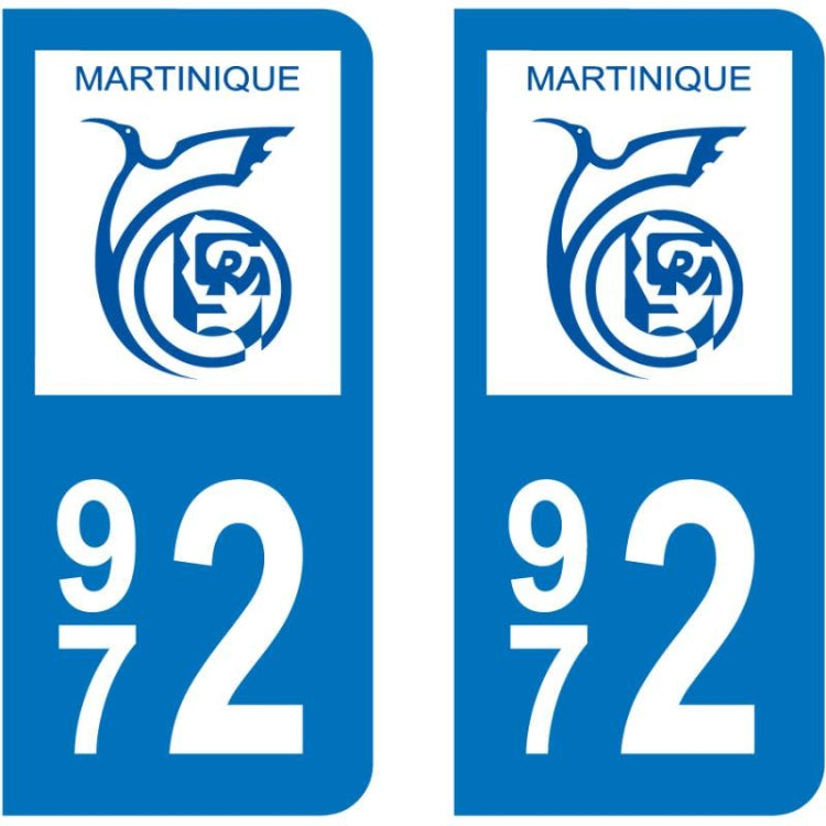Autocollants plaque d'immatriculation Martinique 972