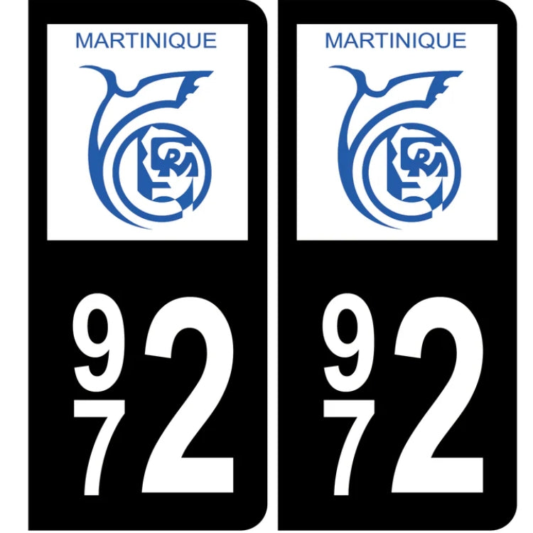 Autocollants plaque d'immatriculation Martinique 972