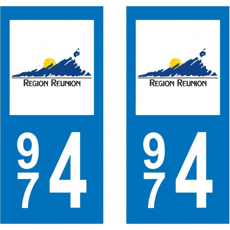 Lot de 2 autocollants plaque d'immatriculation La Réunion 974